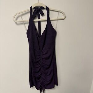 Jacaranda Purple Sparkle Large Mini Halter Bodycon Ruched Cocktail Club Dress